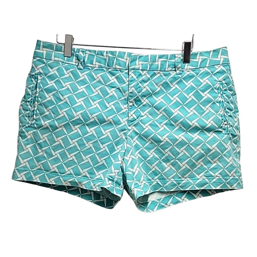 JCP Womens Teal and White 2 Front Pockets 2 Faux Back Pockets Shorts Size 12